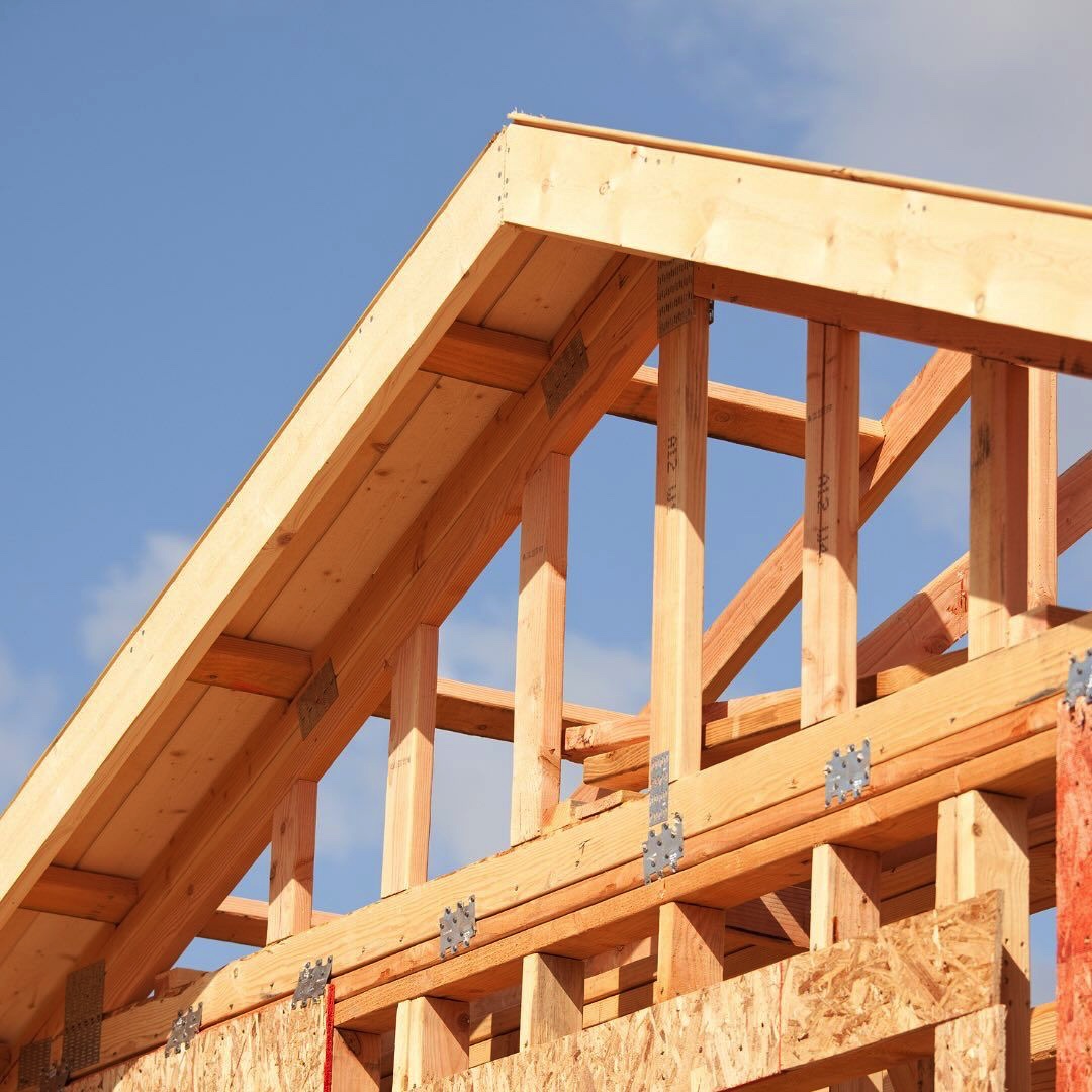 New home roof framing close-up