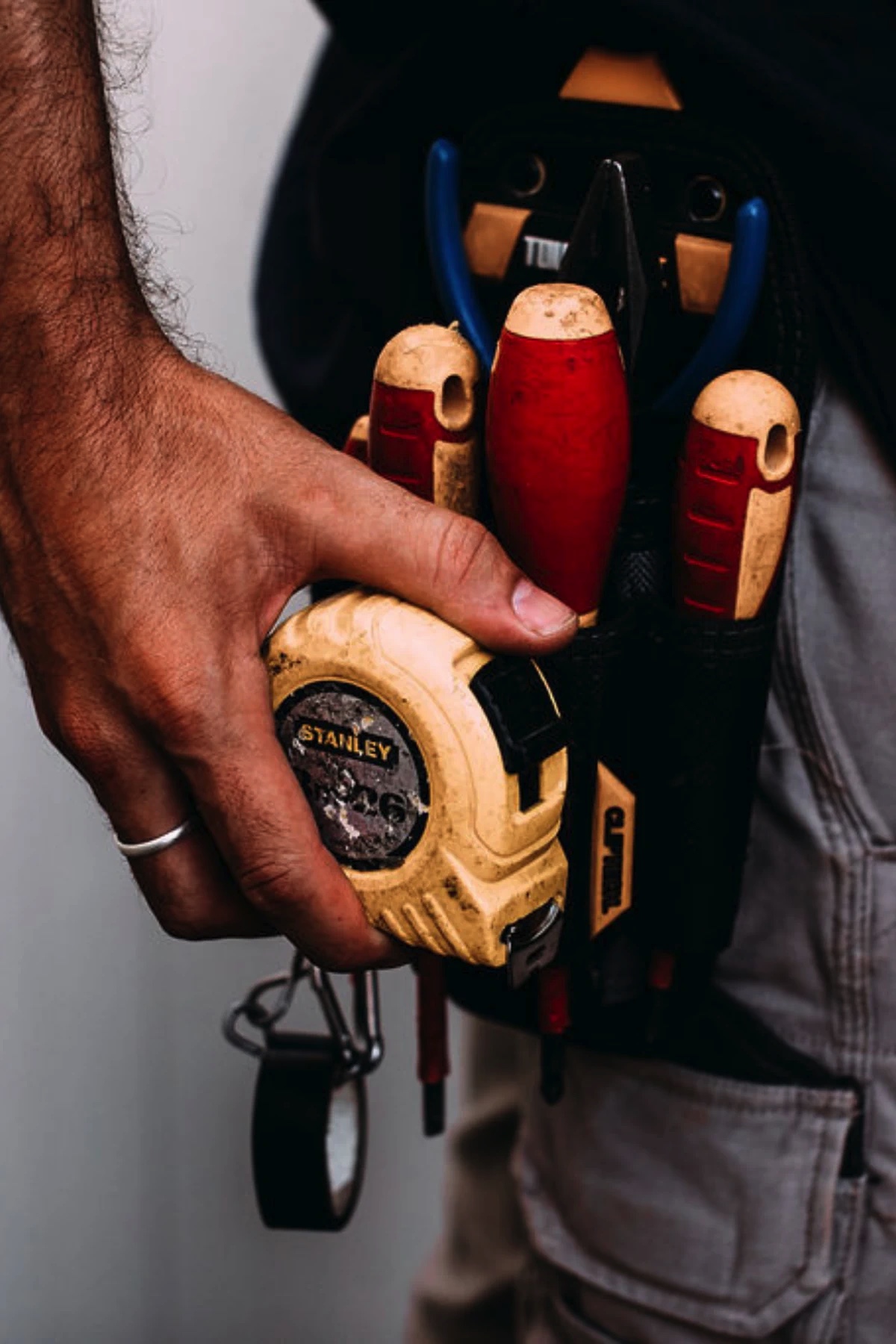 Contractor's tool belt on the job
