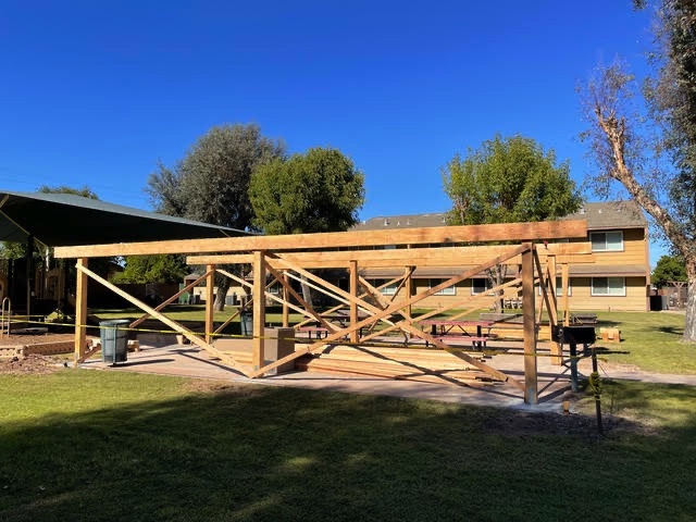 Patio cover framing structure under construction